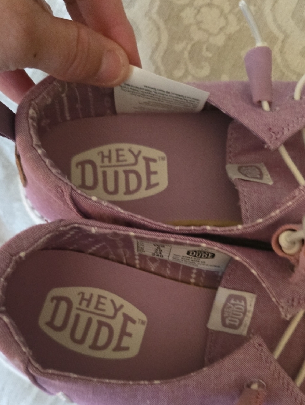 Hey Dude Lavender Canvas Slip-On Shoes with White Laces - Picture 6 of 7